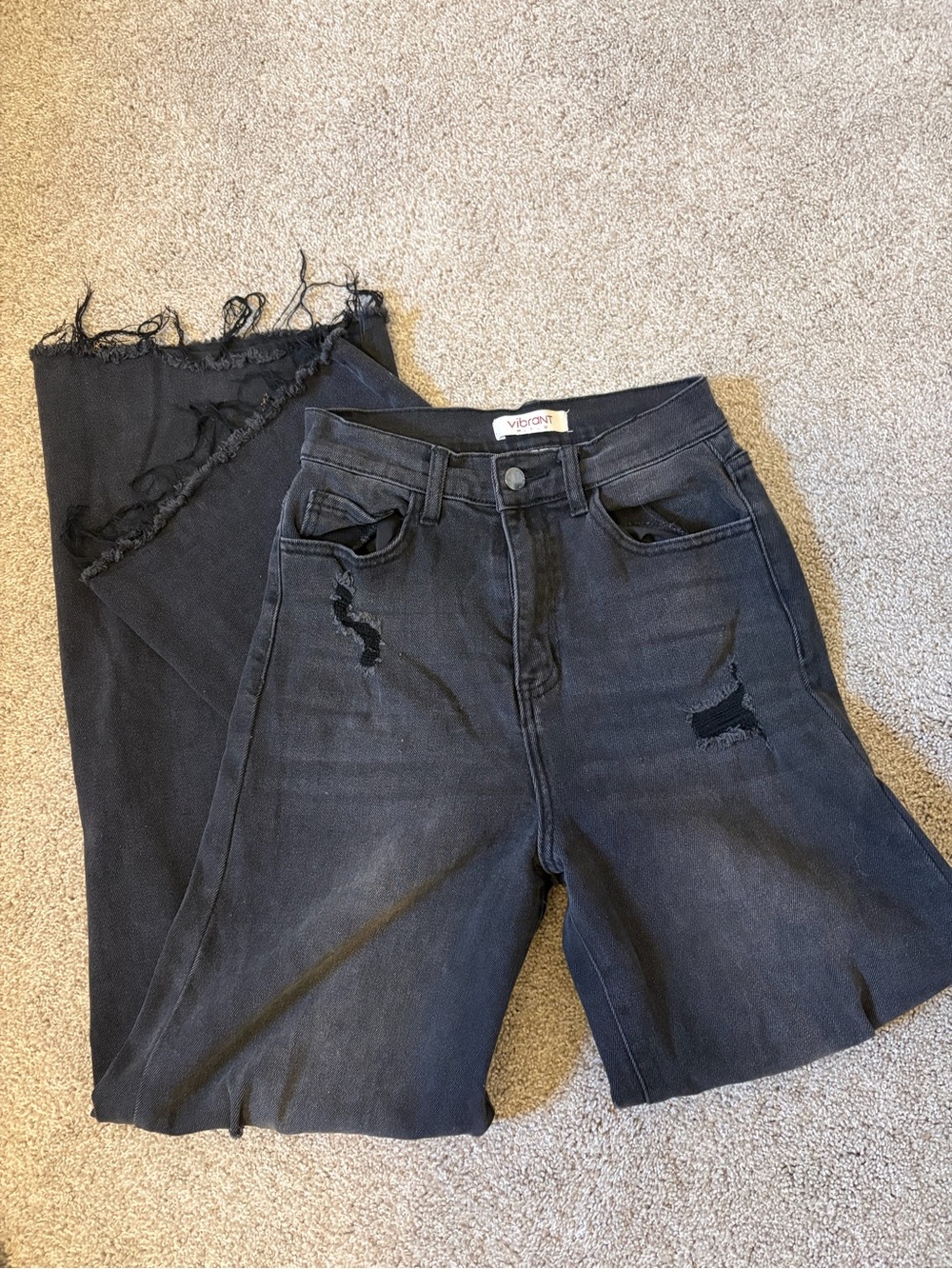 Vibrant Black Distressed Wide-Leg Jeans